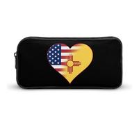 U.S.A. State of New Mexico Flags Heart Funny Pen Case Pencil Large Pouch Stationery Bag Makeup Cosmetic Organizer for Men Women