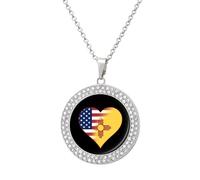 U.S.A. State of New Mexico Flags Heart Women's Custom Pendant Necklace Round Diamond Necklaces Jewelry Gifts for Men Birthday
