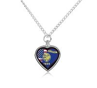 U.S.A. State of Oregon Flags Heart Custom Urn Necklace for Pet Ashes Cute Pet Memorial Pendant Jewelry Gifts for Dog Cat