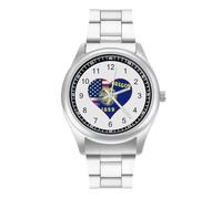 U.S.A. State of Oregon Flags Heart Fashion Quartz Wrist Watch Stainless Steel Wristwatches with Arabic Numerals for Men Women