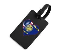 U.S.A. State of Oregon Flags Heart Funny Luggage Tag Travel Suitcase Label with Privacy Name ID for Baggage Bag Backpack