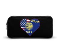 U.S.A. State of Oregon Flags Heart Funny Pen Case Pencil Large Pouch Stationery Bag Makeup Cosmetic Organizer for Men Women