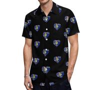 U.S.A. State of Oregon Flags Heart Men's Button Down Shirt Casual Short Sleeve Shirts Beach Summer Shirt with Pocket