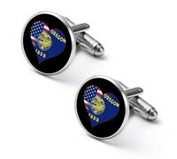 U.S.A. State of Oregon Flags Heart Mens Classic Cufflinks Custom Shirt Cuff Links Jewelry Accessories for Business Wedding 0.7" 0.8"