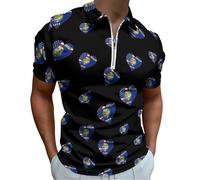U.S.A. State of Oregon Flags Heart Men's Short Sleeve Polo Shirts Casual Zippered Golf Shirt Slim Fit T-Shirt Tops 5XL