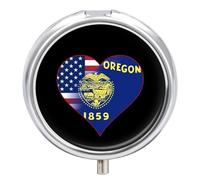 U.S.A. State of Oregon Flags Heart Pill Case 3 Compartment Pillbox