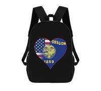 U.S.A. State of Oregon Flags Heart Printed 17 Inch Daypack Unisex Shoulder Backpacks Travel Laptop Backpack for Women Men
