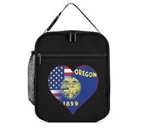 U.S.A. State of Oregon Flags Heart Printed Insulated Lunch Box Portable Lunch Bag with Detachable Handle for Travel Work Picnic