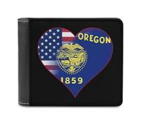 U.S.A. State of Oregon Flags Heart Printed Wallets Bifold Wallet Change Cash Bag with Multiple Card Slots for Men And Women