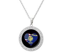 U.S.A. State of Oregon Flags Heart Women's Custom Pendant Necklace Round Diamond Necklaces Jewelry Gifts for Men Birthday