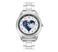 U.S.A. State of South Carolina Flag Heart Fashion Quartz Wrist Watch Stainless Steel Wristwatches with Arabic Numerals for Men Women