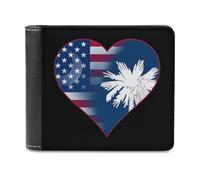 U.S.A. State of South Carolina Flag Heart Funny Wallet for Men RFID Blocking Bifold Wallet Soft Billfold with Card Slots Custom Gifts