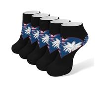 U.S.A. State of South Carolina Flag Heart Men's Ankle Low Socks 5 Pack Non Slip Flat Boat Breathable Athletic Socks for Women
