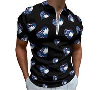 U.S.A. State of South Carolina Flag Heart Men's Short Sleeve Polo Shirts Casual Zippered Golf Shirt Slim Fit T-Shirt Tops S