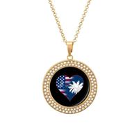 U.S.A. State of South Carolina Flag Heart Women's Custom Pendant Necklace Round Diamond Necklaces Jewelry Gifts for Men Birthday