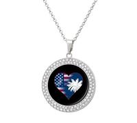 U.S.A. State of South Carolina Flag Heart Women's Custom Pendant Necklace Round Diamond Necklaces Jewelry Gifts for Men Birthday