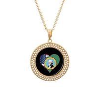 U.S.A. State of Washington Flag Heart Women's Custom Pendant Necklace Round Diamond Necklaces Jewelry Gifts for Men Birthday
