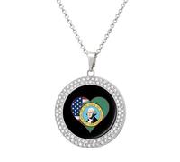 U.S.A. State of Washington Flag Heart Women's Custom Pendant Necklace Round Diamond Necklaces Jewelry Gifts for Men Birthday