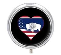 U.S.A. State of Wyoming Flag Heart Pill Case 3 Compartment Pillbox