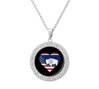 U.S.A. State of Wyoming Flag Heart Women's Custom Pendant Necklace Round Diamond Necklaces Jewelry Gifts for Men Birthday