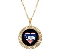 U.S.A. State of Wyoming Flag Heart Women's Custom Pendant Necklace Round Diamond Necklaces Jewelry Gifts for Men Birthday