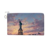 U.S.A. Statue Flag Sunset Canvas Coin Purse Fashion Travel Makeup Bag