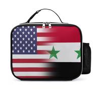 U.S.A Syria Flag Reusable Insulated Lunch Bag Tote Handbag Leather Portable Cooler Bags for Men Women