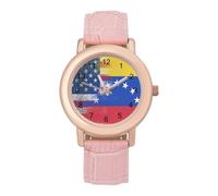 U.S.A Venezuela Flag Women's Easy Read Watches Flexible Three Hand Round Case Quartz Watch for Small Wrists