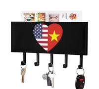 U.S.A. Vietnam Flag Heart Wall Mounted Key Holder Organizer with 5 Hooks Keys Hanger Rack Home Decor