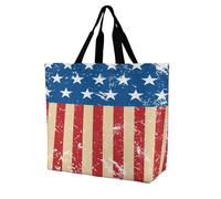U.S.A Vintage Flag Lightweight Large Shopping Bag with Inside Pocket Reusable Grocery Bags Foldable Shoulder Handbag