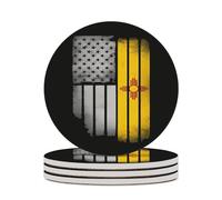 U.S.A Vintage New Mexico Flag Ceramic Coasters for Cup with Cork Base Round Anti-Slip Drink Mats Home Kitchen Decor