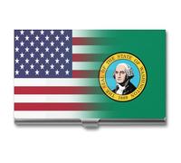 U.S.A Washington State Flag Business Card Wallet Credit Card Holder Metal Square Small Pocket Purse