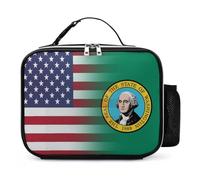U.S.A Washington State Flag Reusable Insulated Lunch Bag Tote Handbag Leather Portable Cooler Bags for Men Women