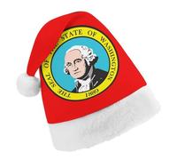 U.S.A Washington State Logo Funny Santa Hat Plush Christmas Hats Party Headwear for Holiday New Year