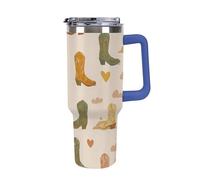 U.S.A Western Boots Straw Tumbler 40 Oz Deep Blue-Style | Insulated Car Lid Straw Leak Resistant Water Bottle