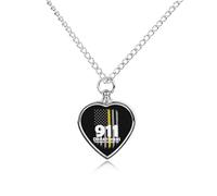 U.S.A. Yellow Flag 911 Dispatchers Custom Urn Necklace for Ashes Heart Keepsake Pendant Jewelry Memorial Cremation