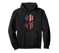 U.S. American Flag Patriotic Spartan Helmet Battle Scarred Pullover Hoodie