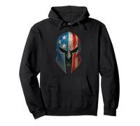 U.S. American Flag Patriotic Spartan Helmet Battle Scarred Pullover Hoodie