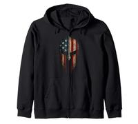 U.S. American Flag Patriotic Spartan Helmet Battle Scarred Zip Hoodie