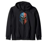 U.S. American Flag Patriotic Spartan Helmet Battle Scarred Zip Hoodie