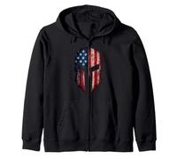 U.S. American Flag Patriotic Spartan Helmet Battle Scarred Zip Hoodie