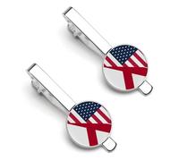 U.S. And Alabama State Flag 2 Pcs Tie Clips for Men Silver Necktie Bar Pins Classic Suit Accessories Jewelry Gift 5.5x2.2cm