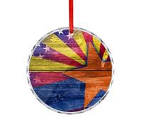 U.S. And Arizona Flag Christmas Hanging Ornaments Crystal Glass Round Pendant Gifts for Xmas Trees Home Offices
