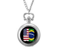 U.S. and Brazil Flag Men's Pocket & Fob Watches Silent Ticking Quartz Alloy Chain Watch for Daily Use Silver-Style