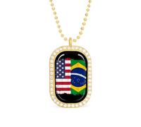 U.S. And Brazil Flag Women's Alloy Long Necklaces Square Pendant Ladies Diamond Necklace Jewelry Gift Golden-style