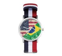 U.S. and Brazil Vintage Flag Funny Wrist Watches for Men Women Casual Braided Strap Easy Reader for Work Workout