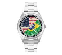U.S. and Brazil Vintage Flag Men's Steel Strap Watch Easy Reader Casual Silver Dial Fashion Analog Watches