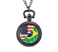 U.S. and Brazil Vintage Flag Vintage Pocket Watch with Chain Classic Numerals White Dial