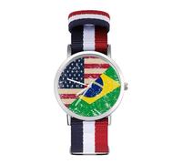 U.S. and Brazil Vintage Flag Wrist Watches Nylon Braided Strap Non-Scale Work Casual Watch