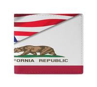 U.S. and California State Flag Leather Bifold Wallet for Men Slim Card Cases with 2 Slots Minimalist Coin Purs